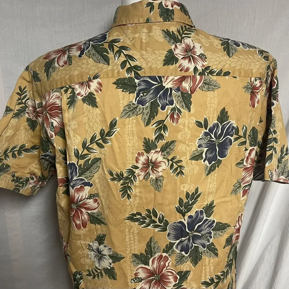 An Original by Tommy Hilfiger Mens Mustard Hawaiian Shirt Floral Hibiscus Large